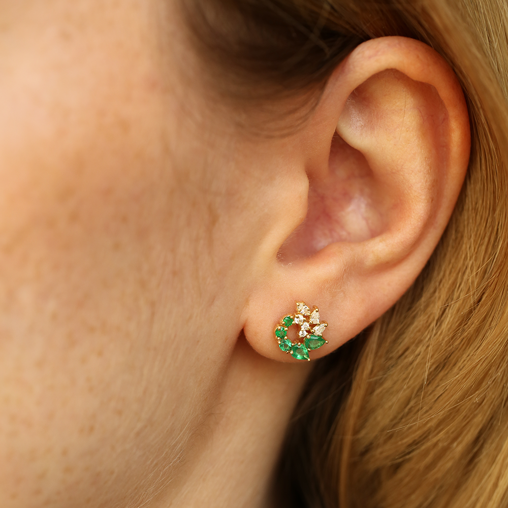 Sophia 0.83 CT Emerald and Diamond Yellow Gold Earring - 1