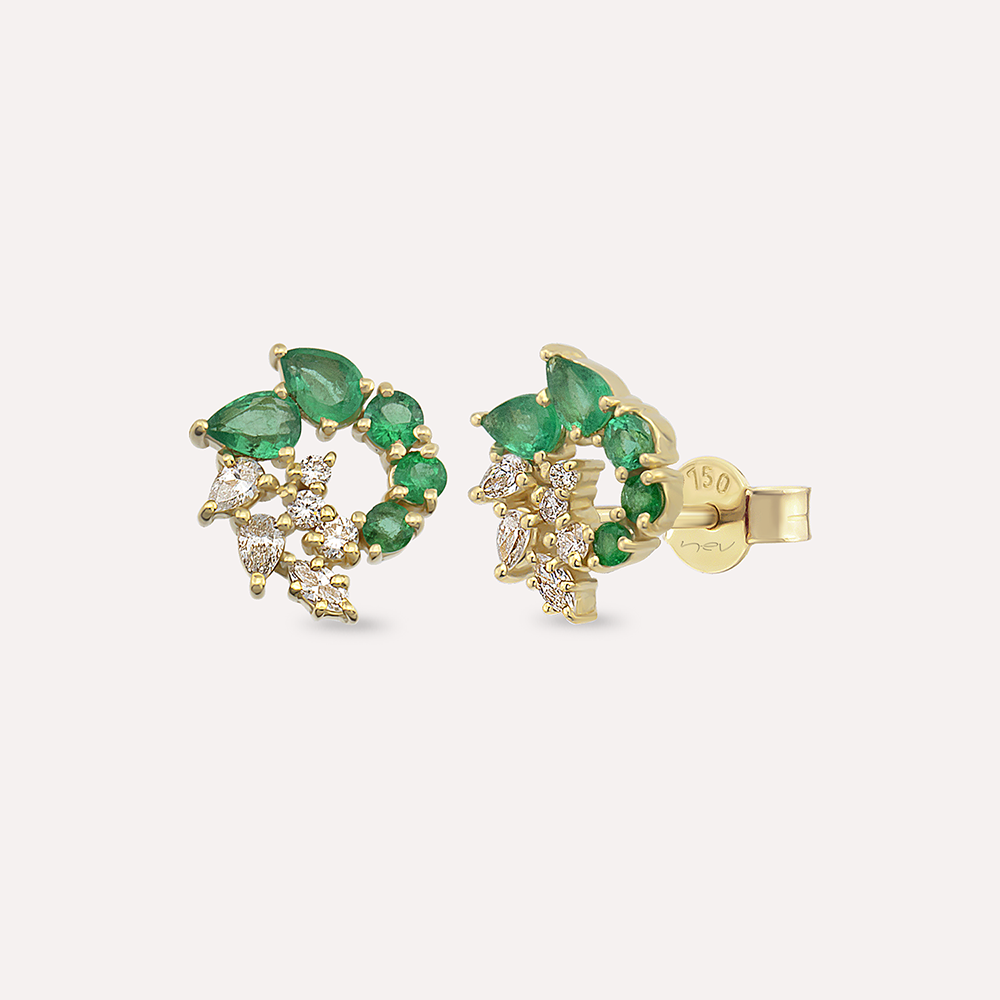Sophia 0.83 CT Emerald and Diamond Yellow Gold Earring - 2