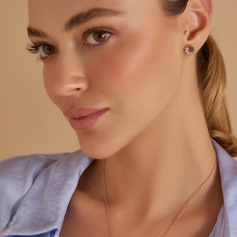 Sophia 0.98 CT Sapphire and Diamond Rose Gold Earring - 4