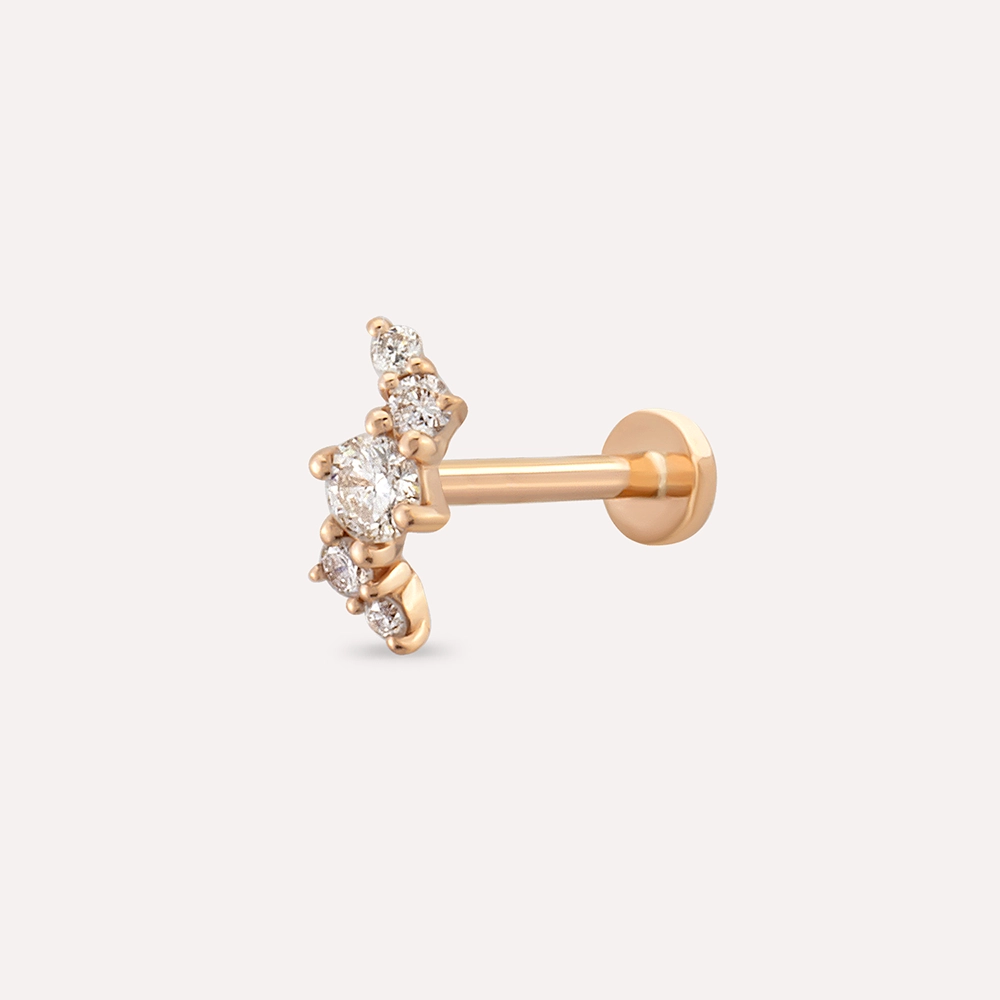 Spes Pırlanta Taşlı Rose Altın Piercing - 1