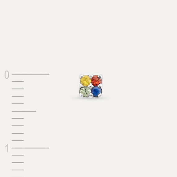 Square 0.06 CT Multicolor Safir Taşlı Beyaz Altın Tek Küpe - 3