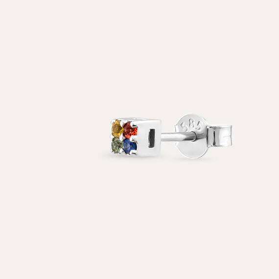 Square 0.06 CT Multicolor Sapphire Mini Single Earring - 1