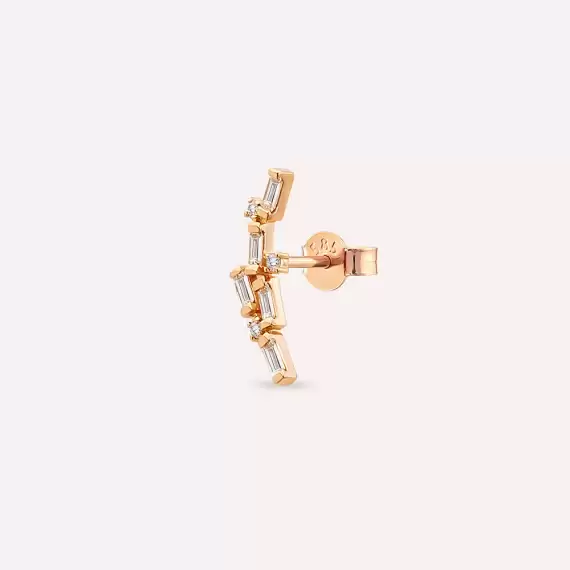 Stairs 0.25 CT Baguette Cut Diamond Rose Gold Single Earring - 5