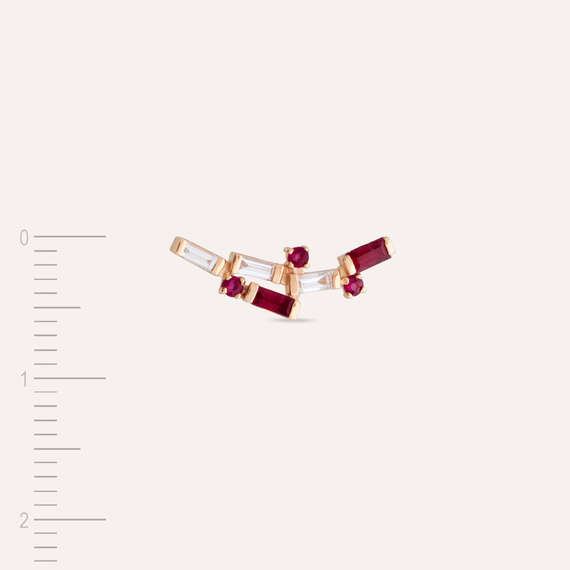 Stairs 0.38 CT Ruby and Baguette Cut Diamond Rose Gold Single Earring - 4