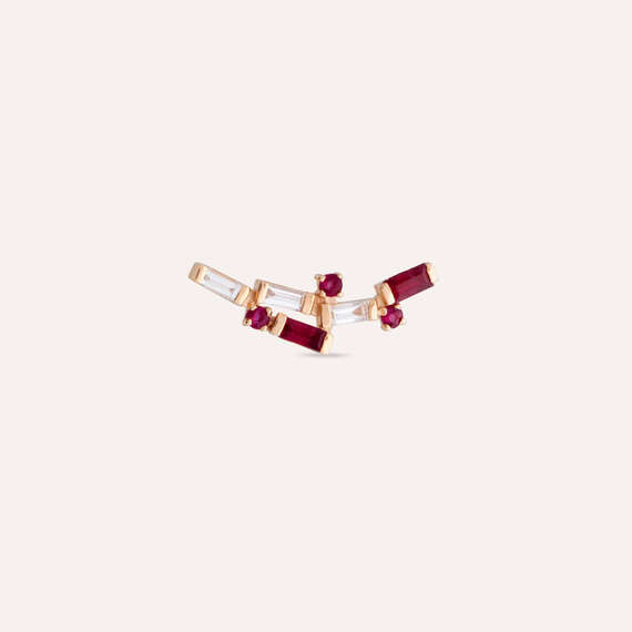 Stairs 0.38 CT Ruby and Baguette Cut Diamond Rose Gold Single Earring - 1