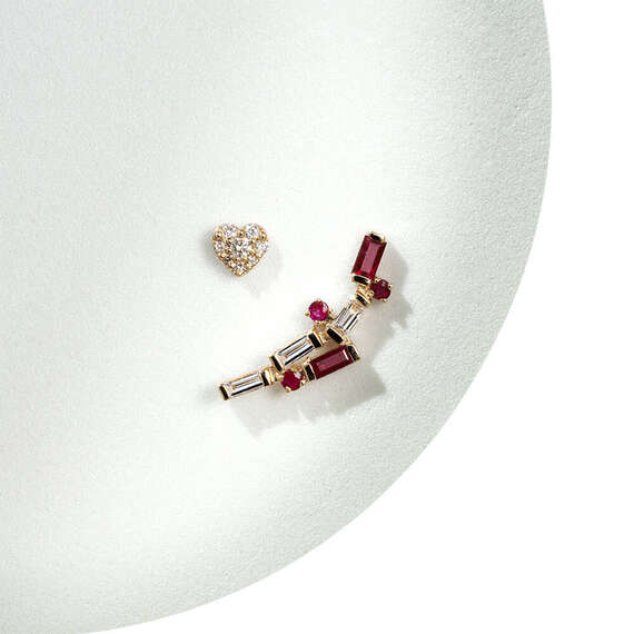 Stairs 0.38 CT Ruby and Baguette Cut Diamond Rose Gold Single Earring - 5