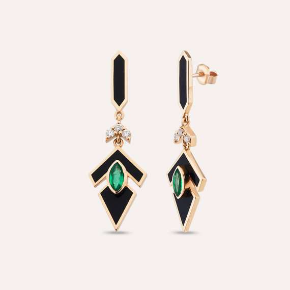 Star Eye 0.37 CT Emerald and Diamond Black Enamel Earring - 1