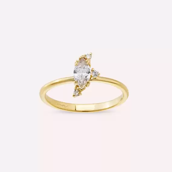 Stella 0.46 CT Markiz Kesim Pırlanta Taşlı Sarı Altın Yüzük - 3
