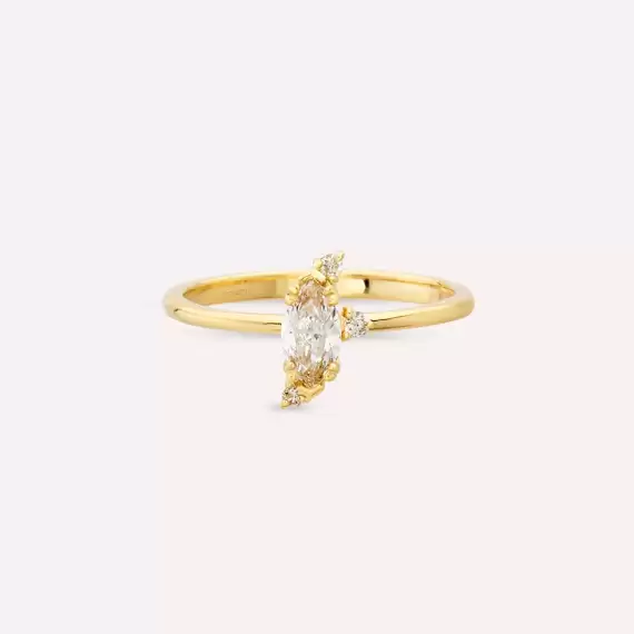 Stella 0.46 CT Markiz Kesim Pırlanta Taşlı Sarı Altın Yüzük - 5