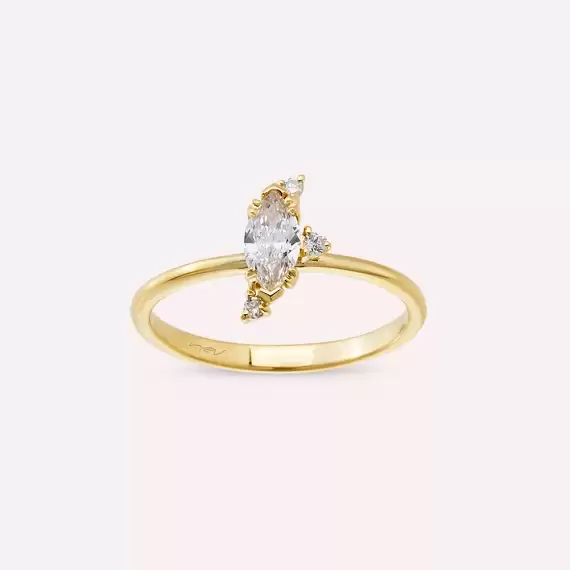 Stella 0.35 CT Marquise Cut Diamond Yellow Gold Ring - 3