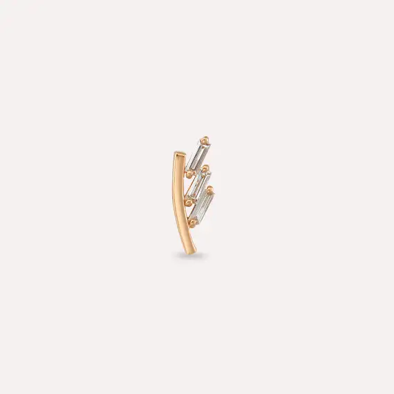 Stem Baguette Cut Diamond Rose Gold Single Earring - 3