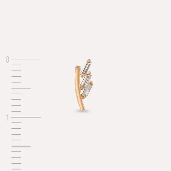 Stem Baguette Cut Diamond Rose Gold Single Earring - 4