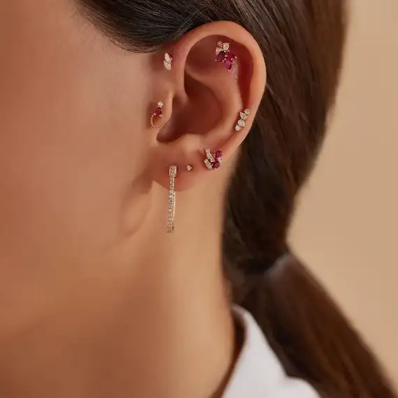 Step Damla Kesim Pırlanta Taşlı Rose Altın Piercing - 3