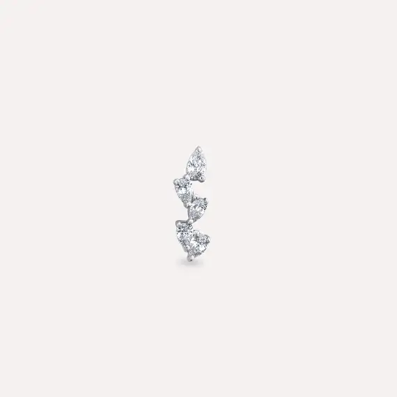 Step Pear Cut Diamond White Gold Single Earring - 3