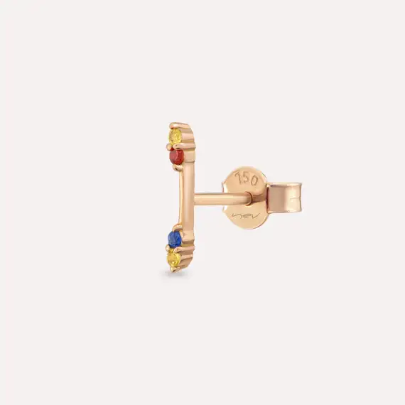 Stick Multicolor Sapphire Rose Gold Single Earring - 1
