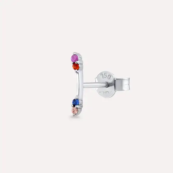 Stick Multicolor Sapphire White Gold Single Earring - 1