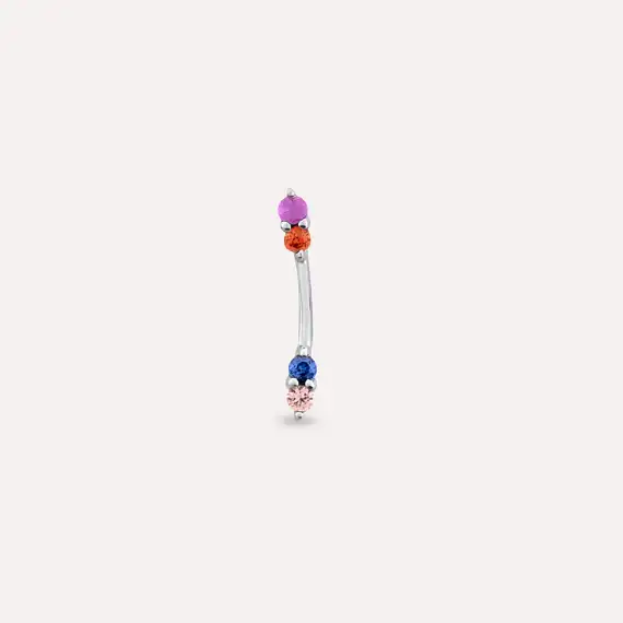 Stick Multicolor Sapphire White Gold Single Earring - 3