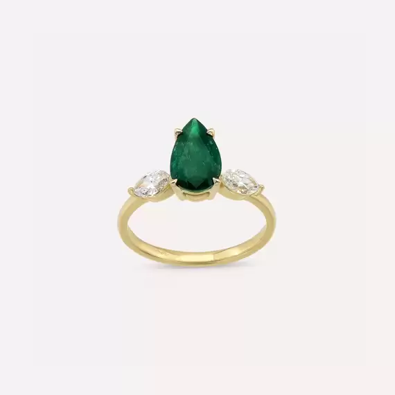 Sue 1.95 CT Pear Cut Emerald and Diamond Yellow Gold Ring - 1