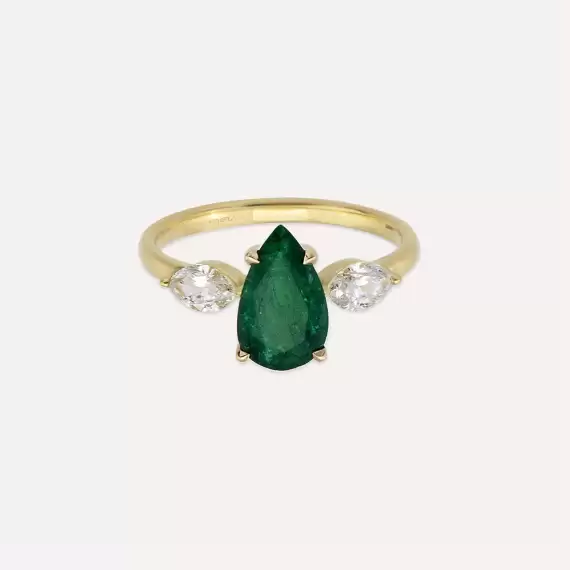 Sue 1.95 CT Pear Cut Emerald and Diamond Yellow Gold Ring - 3