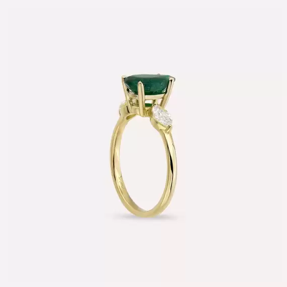 Sue 1.95 CT Pear Cut Emerald and Diamond Yellow Gold Ring - 4