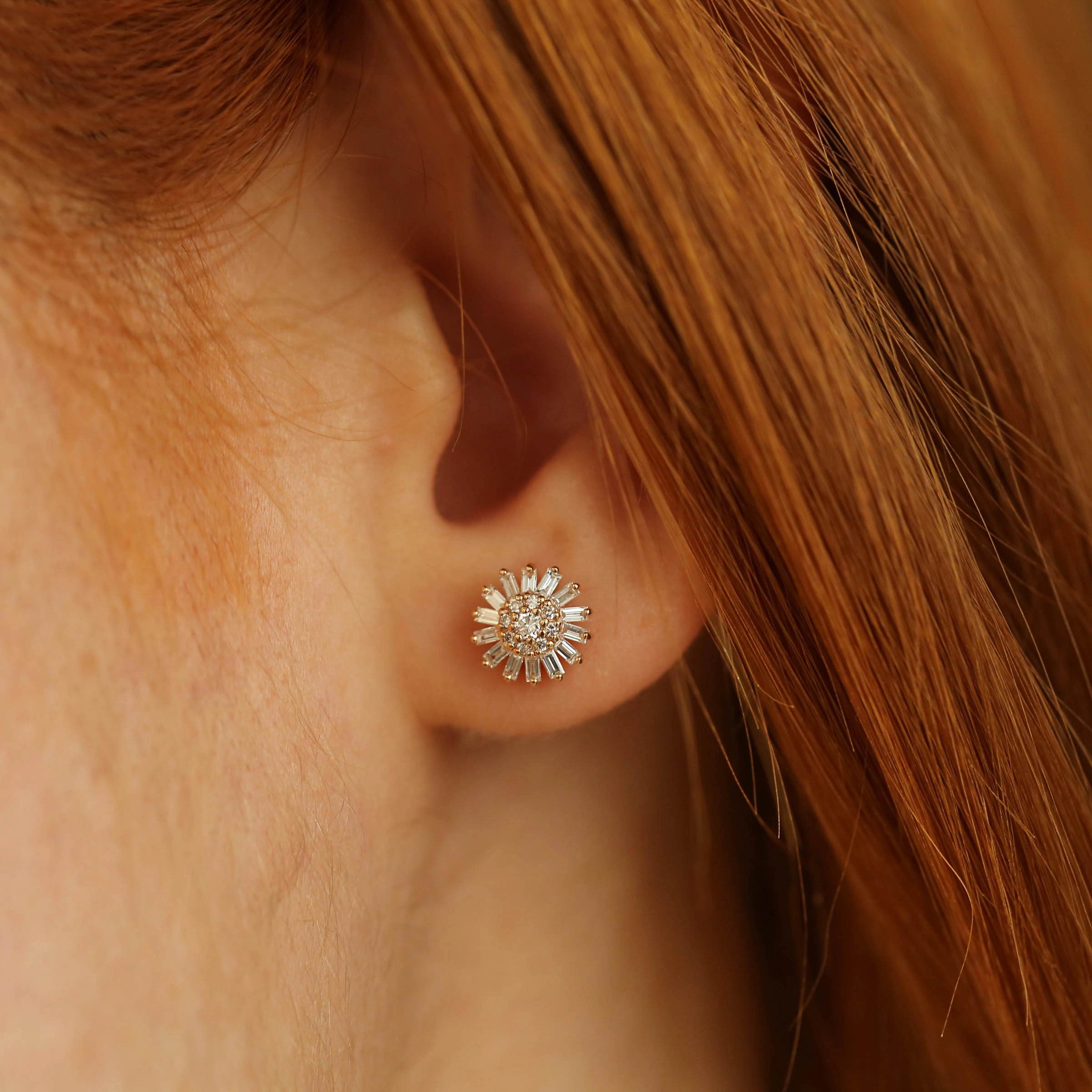 Güneş 0.35 CT Baguette Cut Diamond Rose Gold Earring - 2