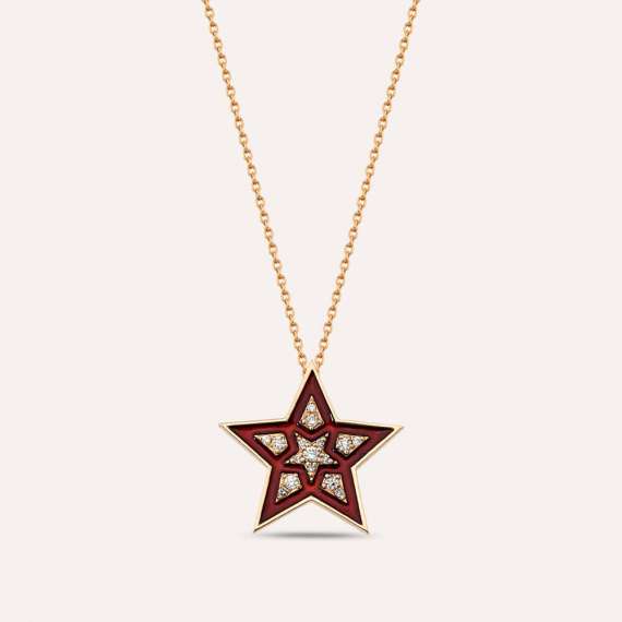 Supernova 0.13 CT Diamond and Burgundy Enamel Pendant - 1