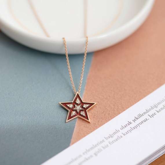 Supernova 0.13 CT Diamond and Burgundy Enamel Pendant - 4