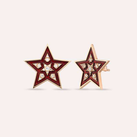 Supernova 0.26 CT Diamond and Burgundy Enamel Earring - 3