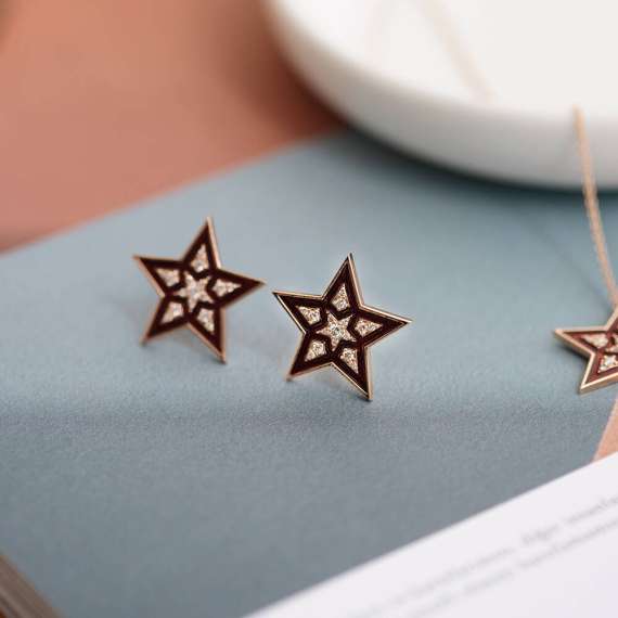 Supernova 0.26 CT Diamond and Burgundy Enamel Earring - 1