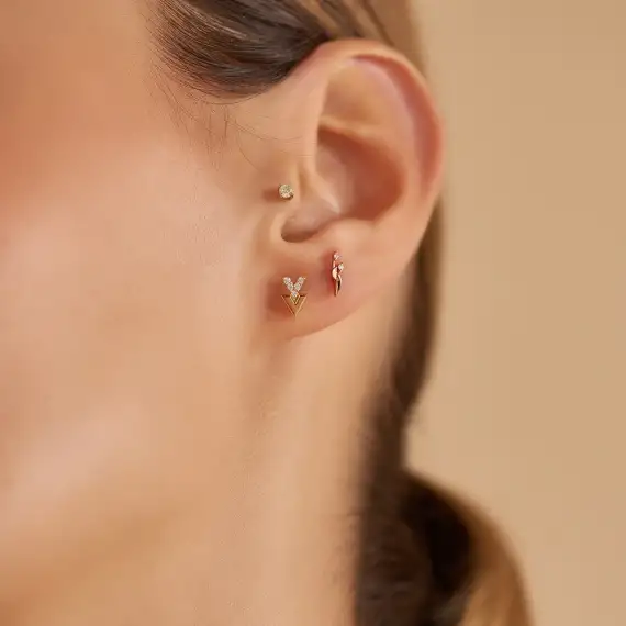 Sword Diamond Rose Gold Single Earring - 2