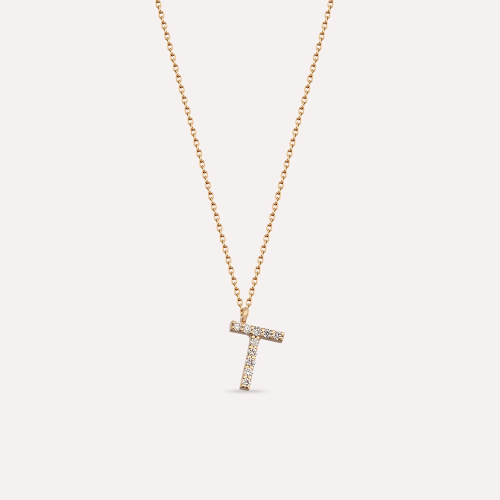 T Letter 0.07 CT Diamond Rose Gold Necklace - 1