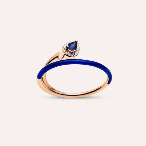Temi 0.27 CT Sapphire and Diamond Navy Blue Enamel Ring - 2