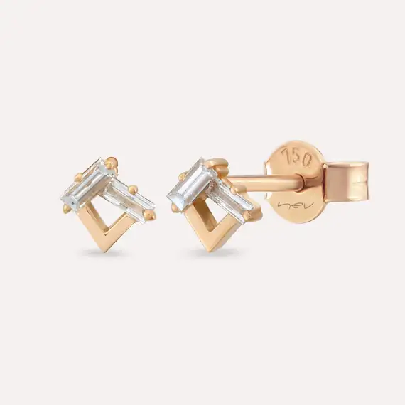 Tesi Baguette Cut Diamond Rose Gold Earring - 1