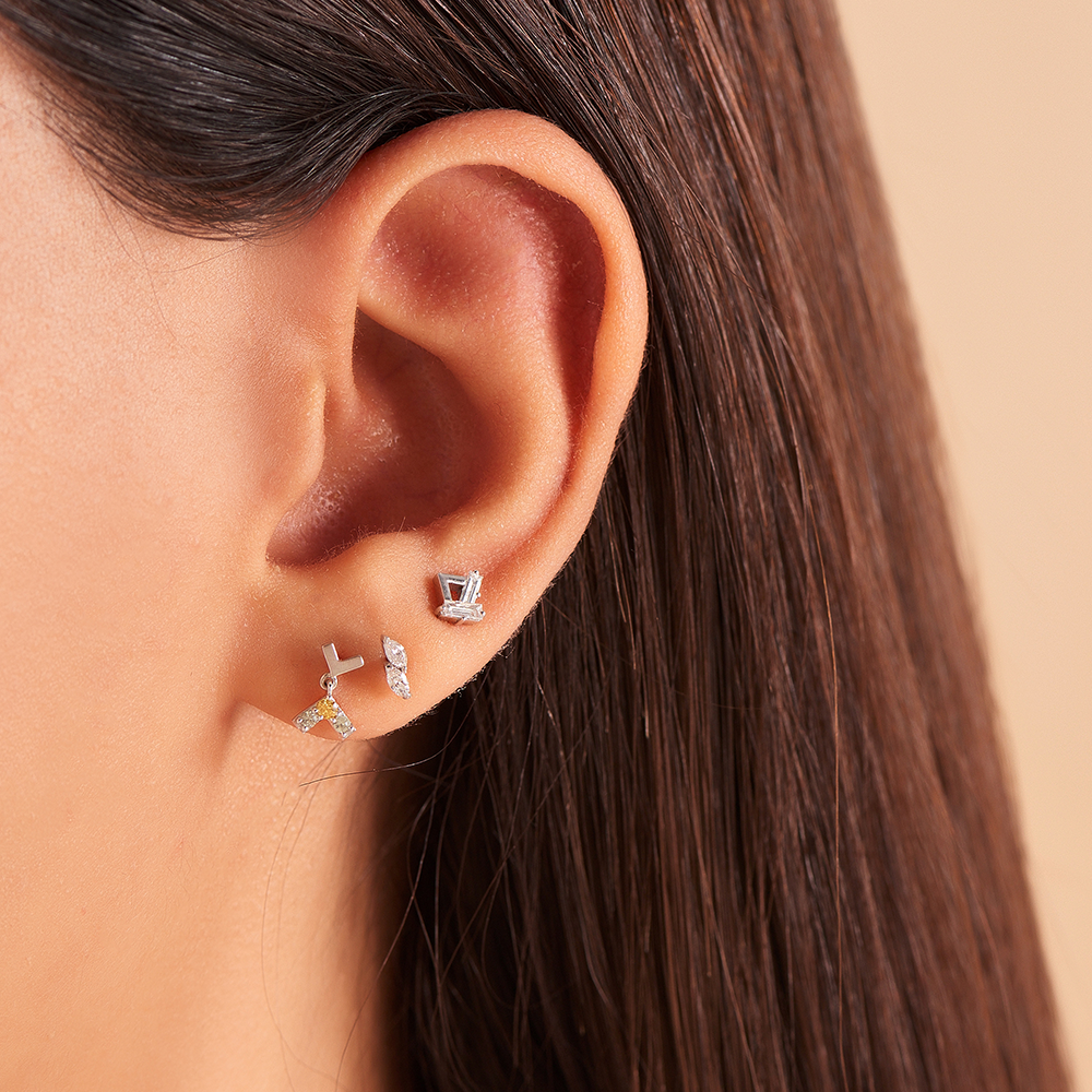 Tesi Baguette Cut Diamond White Gold Earring - 2