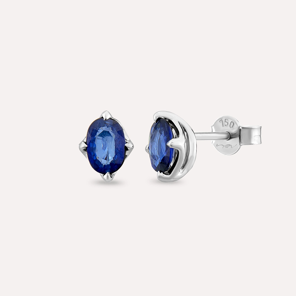 Theia 1.07 CT Oval Cut Sapphire White Gold Earring - 1