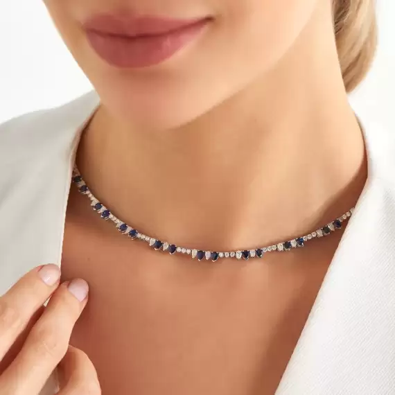 Tina 10.22 CT Sapphire and Pear Cut Diamond Necklace - 2