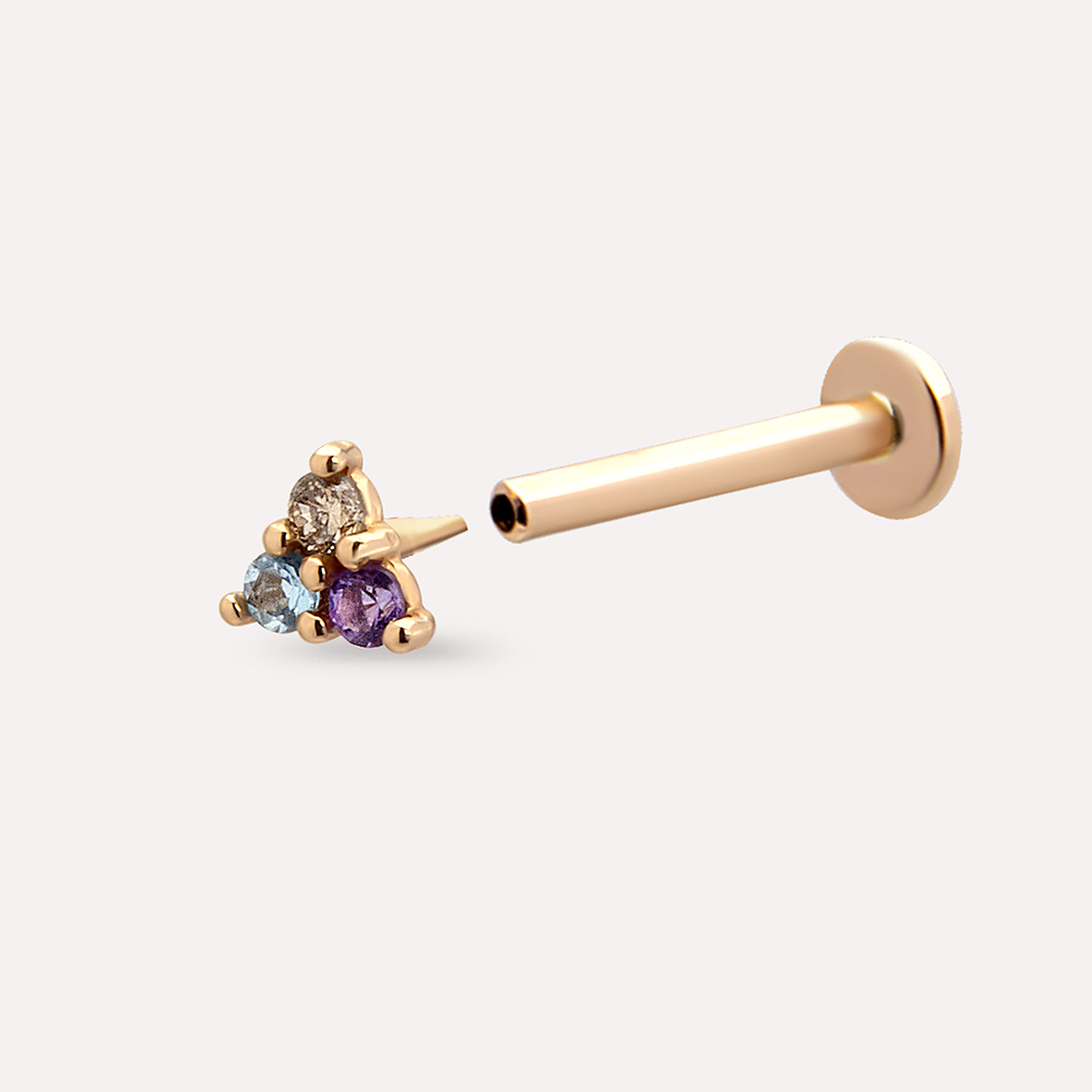 Triangle Aquamarin and Amethyst Rose Gold Piercing - 4