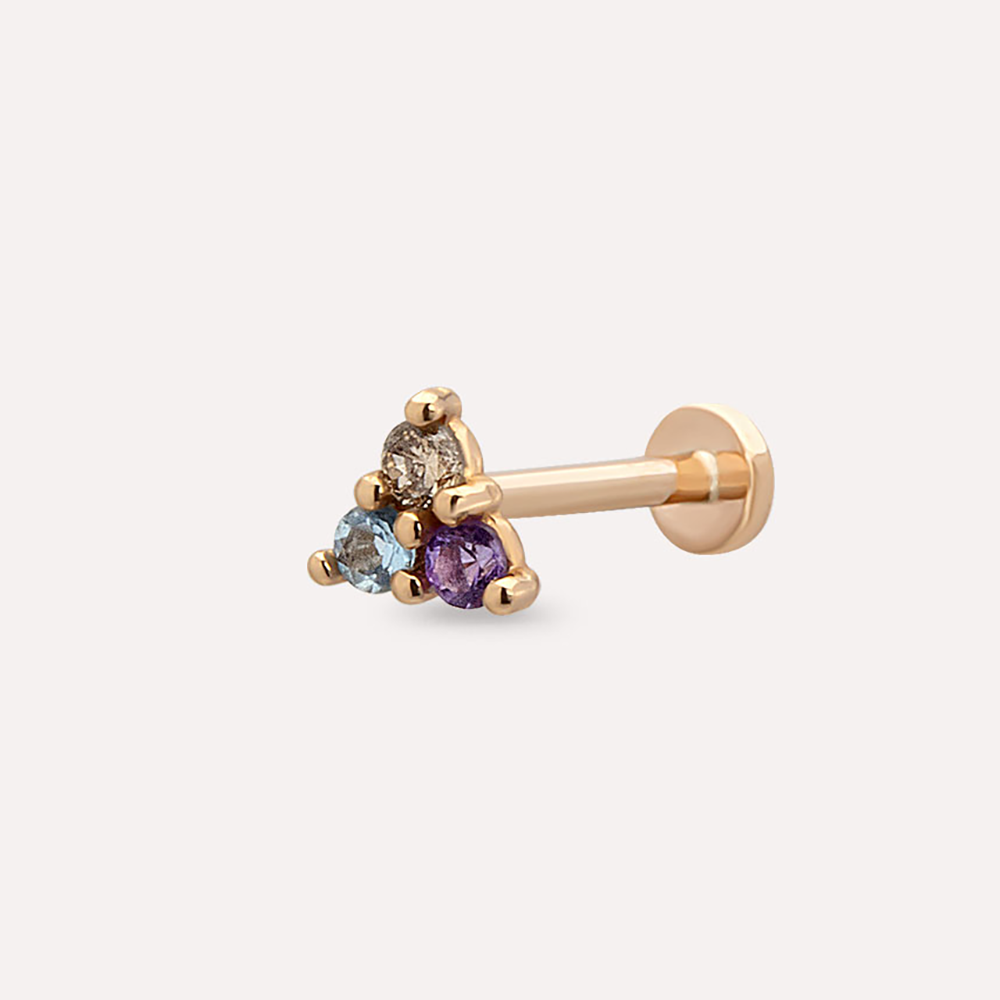 Triangle Aquamarin and Amethyst Rose Gold Piercing - 1