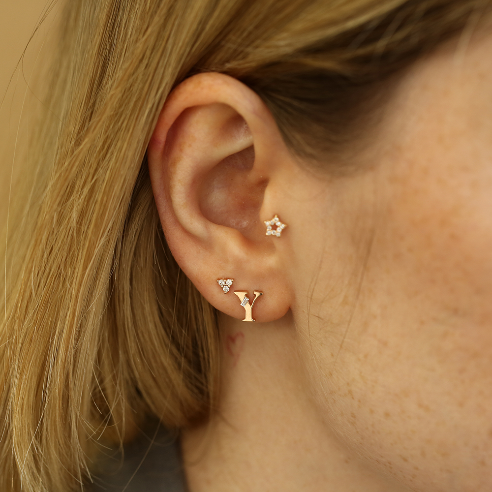 Triangle Diamond Rose Gold Mini Single Earring - 2