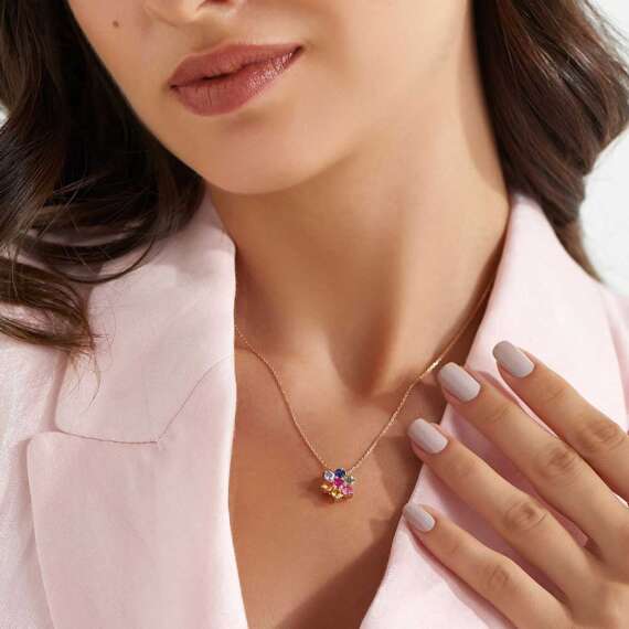 Tutty 1.51 CT Ruby and Multicolor Sapphire Rose Gold Necklace - 2