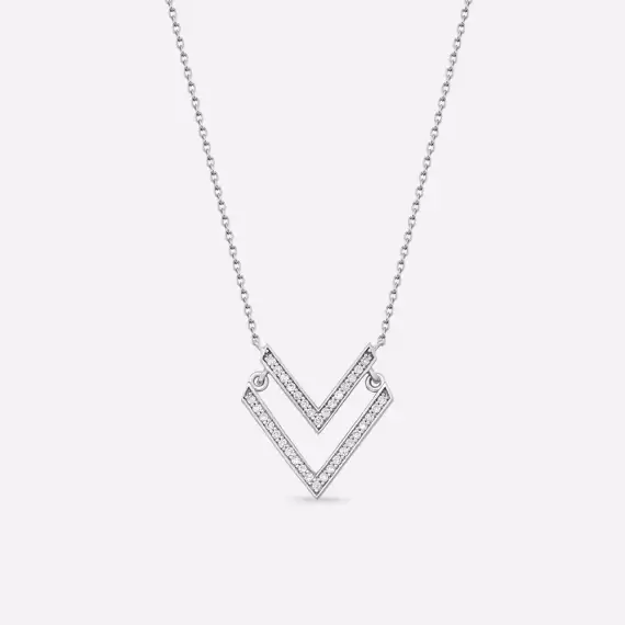 Twins 0.16 CT Diamond White Gold Necklace - 3