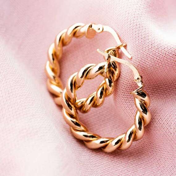 Twisted Jr. Yellow Gold Hoop Earring - 1