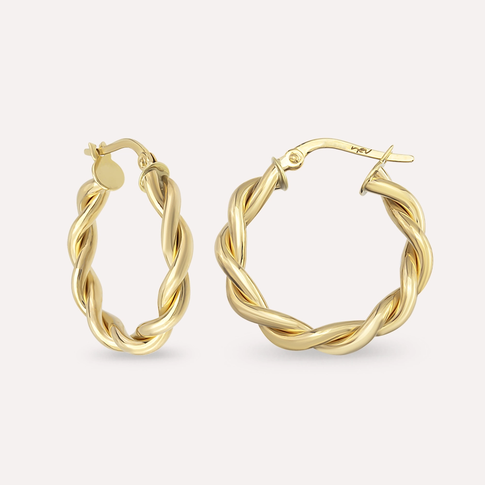 Twisted Midi Yellow Gold Hoop Earring - 2