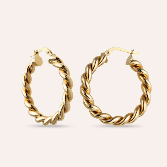 Twisted Yellow Gold Hoop Earring - 1