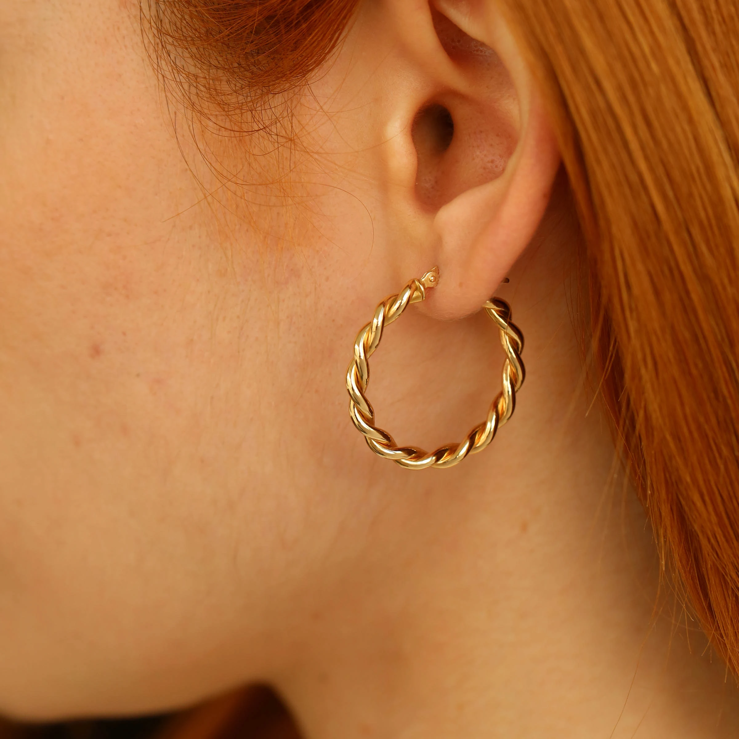 Twisted Yellow Gold Hoop Earring - 2