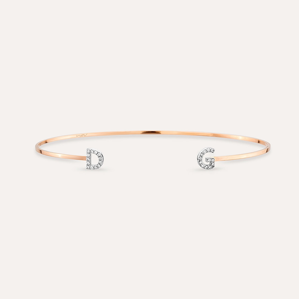 Two Letter Rose and White Gold With Diamonds Bracelet - 8