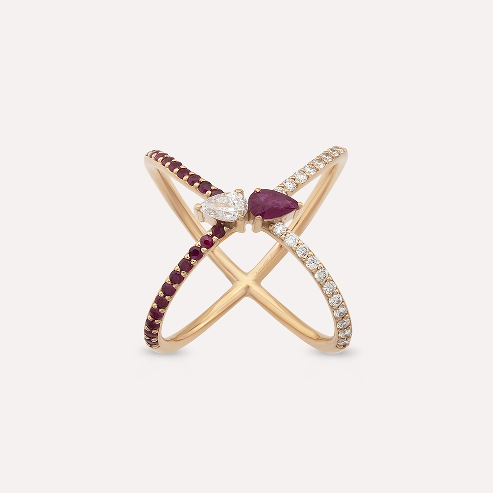 Twotino 1.08 CT Ruby and Diamond Rose Gold Ring - 1