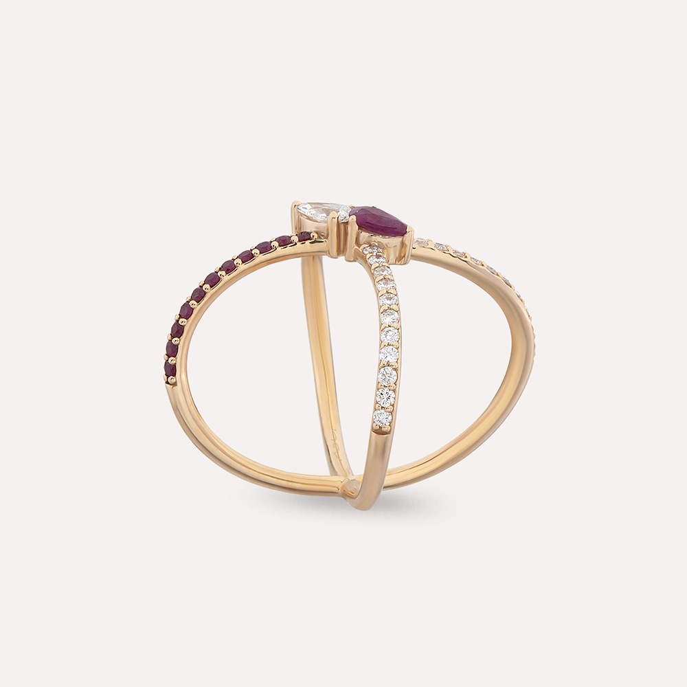 Twotino 1.08 CT Ruby and Diamond Rose Gold Ring - 4