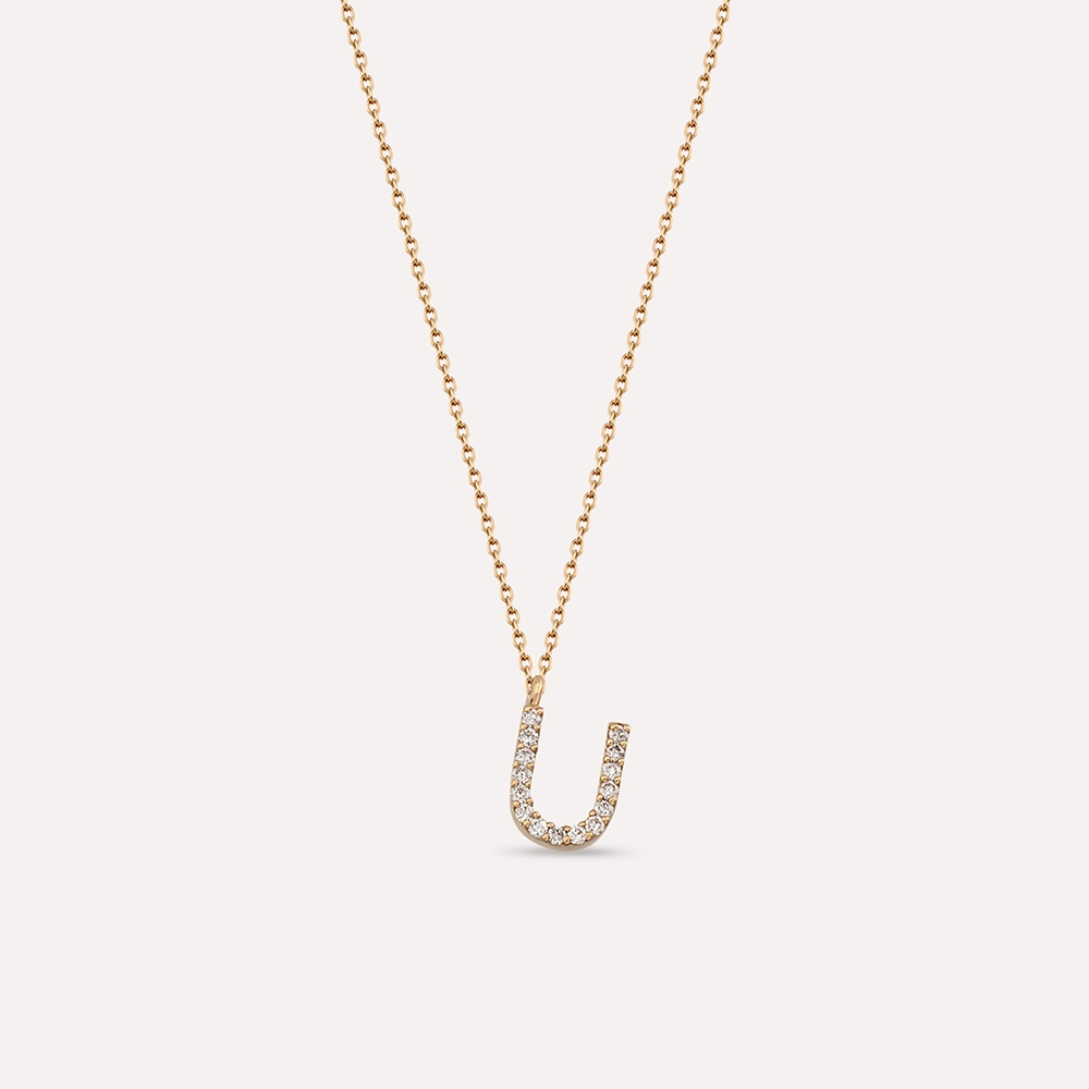 U Letter 0.10 CT Diamond Rose Gold Necklace - 1