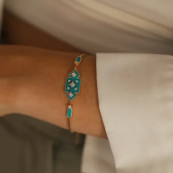 Uma Diamond and Turquoise Enamel Bracelet - 1